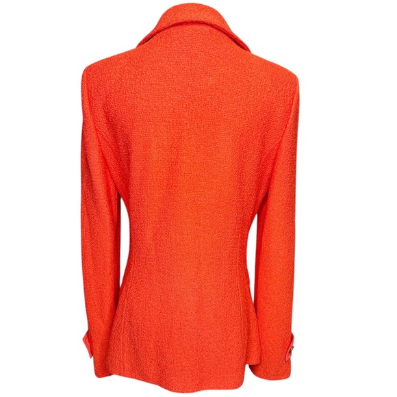 ST. JOHN Textured Knit Gold-Button Patch Pocket Blazer Jacket Orange Size 4 - Picture 2 of 12